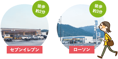 セブンイレブン(徒歩約2分)、ローソン(徒歩約3分)