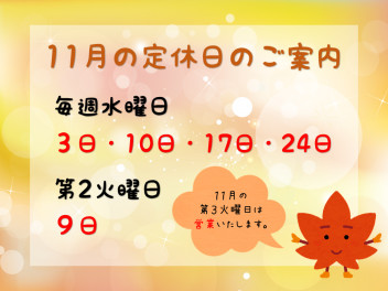 ☆　11月の定休日のご案内　☆