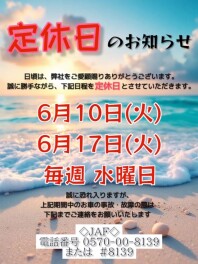 ◇定休日のご案内◇