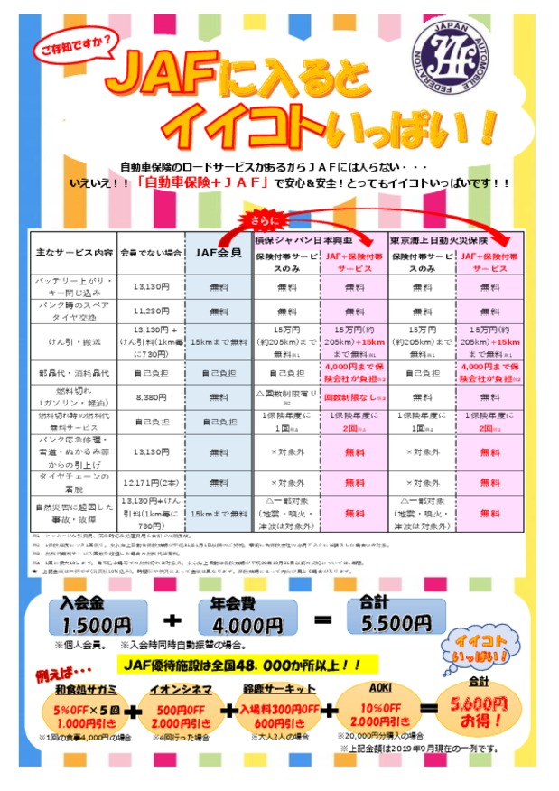 JAFに入るとイイコトいっぱい！！