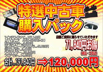 ナビ・バックカメラ…こんな付けても12万円！特選中古車購入パック！！