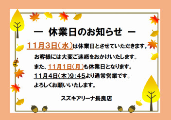 ※11月3日は休業日です※