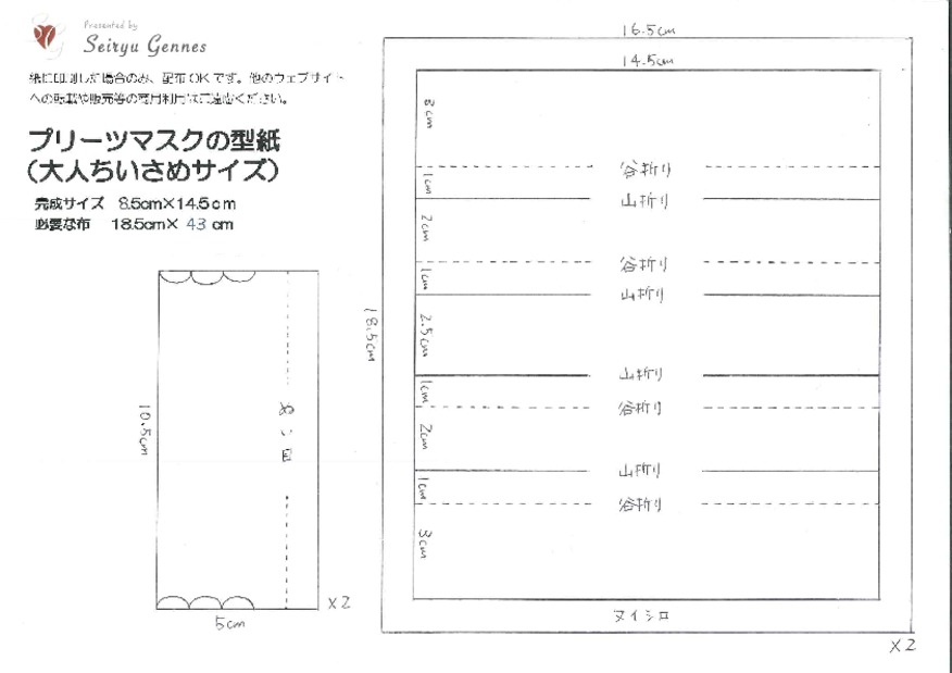 プリーツマスク　大人ちいさめサイズ