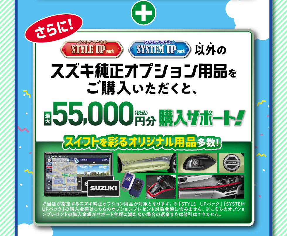 さらに、最大55,000円分のオプション用品購入サポート