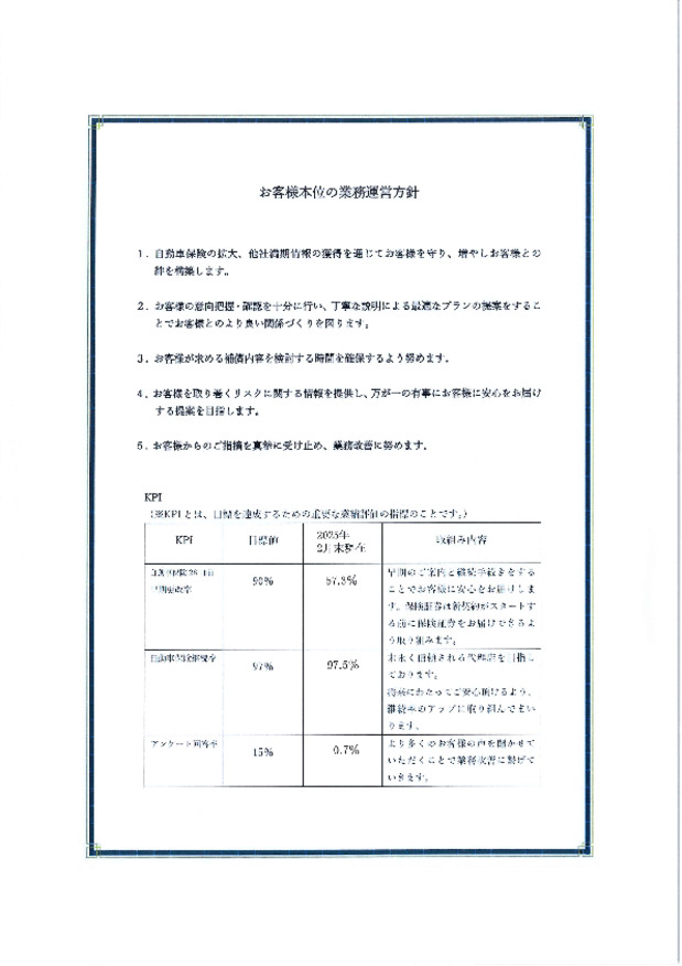 保険に関するお客様本位の業務運営方針