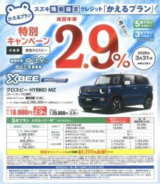 残価設定かえるプラン実質年率２．９％！？