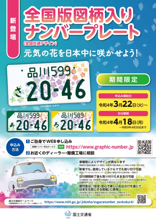 令和４年４月１８日から新たな「全国版図柄入りナンバープレート」がスタートします！