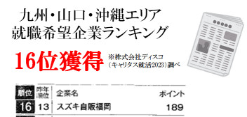 【九州・山口・沖縄エリア】就職希望企業ランキング16位獲得しました