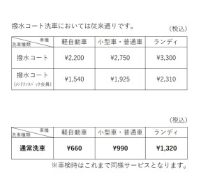 洗車有料化に関するご案内